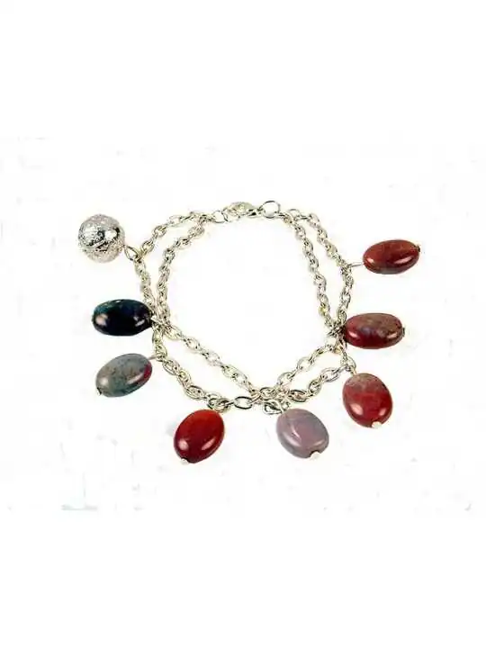 Brazalete doble plateado con agatas de la india