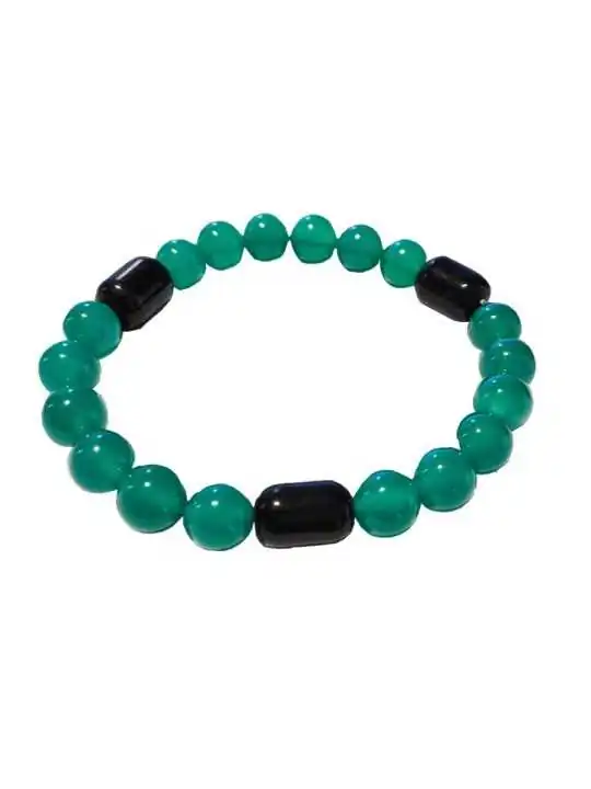 pulsera extensible con jade verde y cuarzo negro