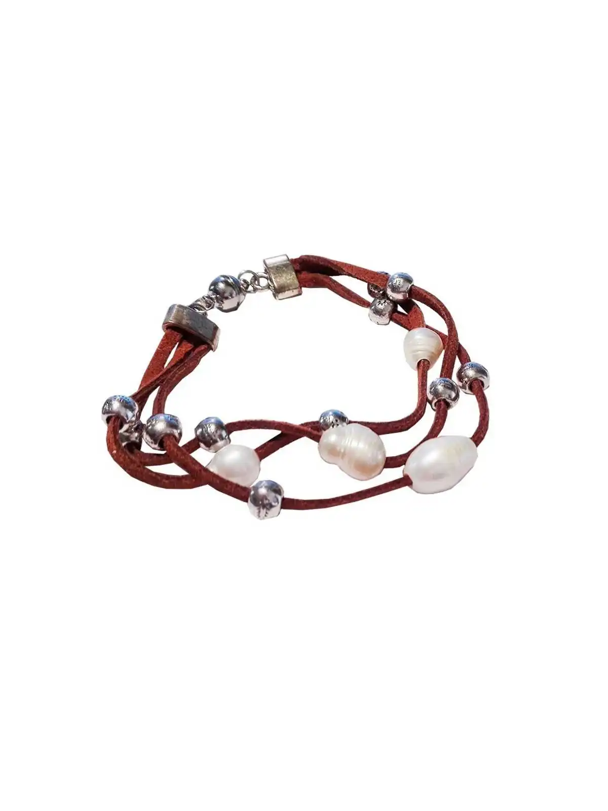 pulsera de cuero y perlas