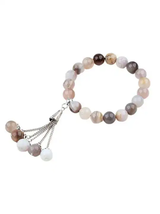 pulsera extensible de agata gris natural