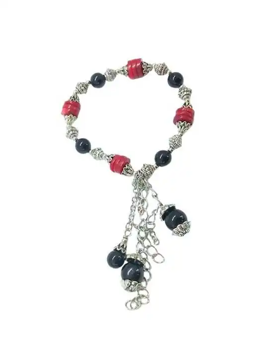 pulsera de coral y agata negra