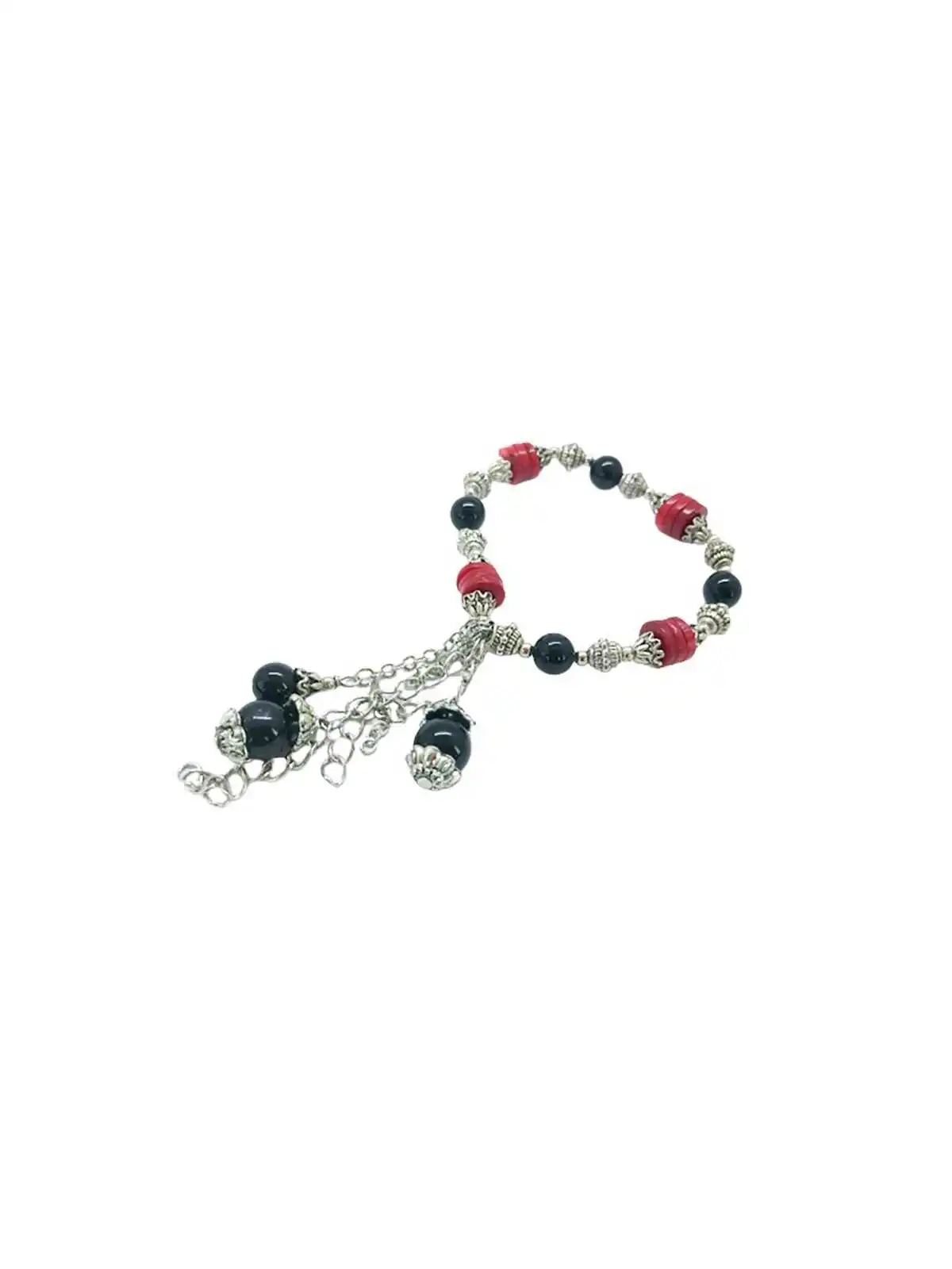 brazalete vintage de coral rojo y agata negra