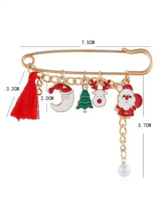 Broche imperdible dorado de la navidad con papa noel con medidas