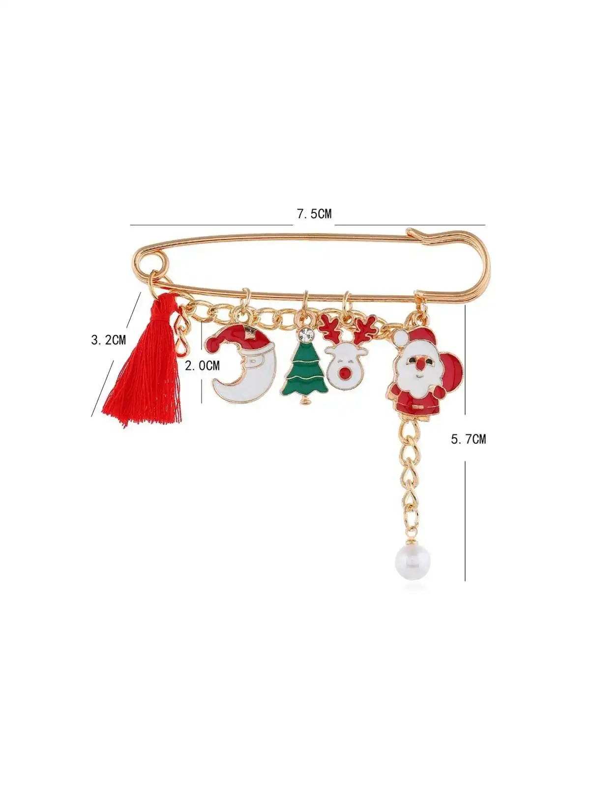 Broche imperdible dorado de la navidad con papa noel con medidas