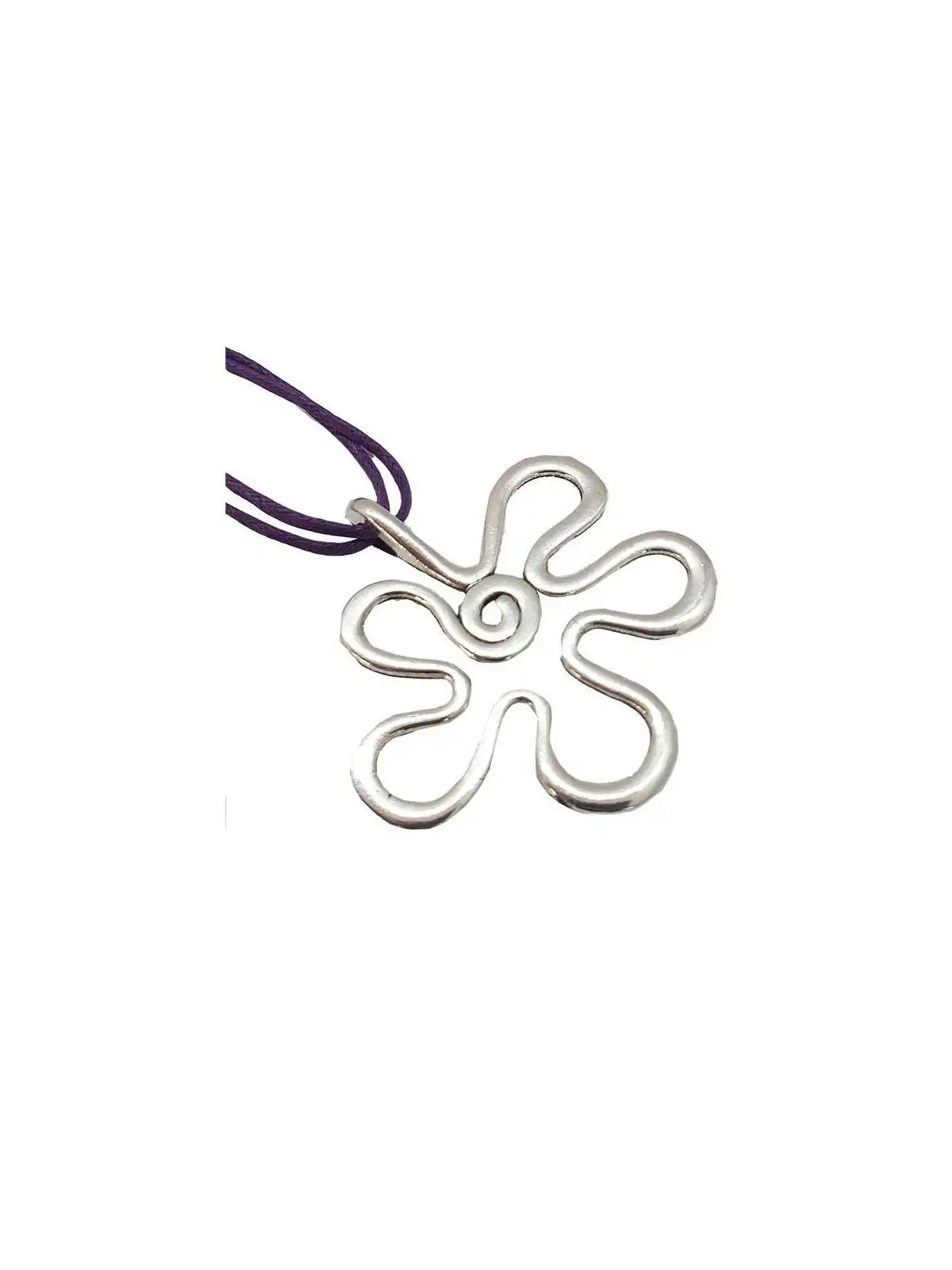Collar de cuero violeta con flor metálica
