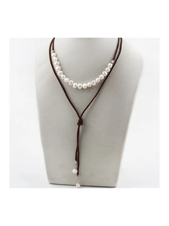 Collar XL cuero y perlas