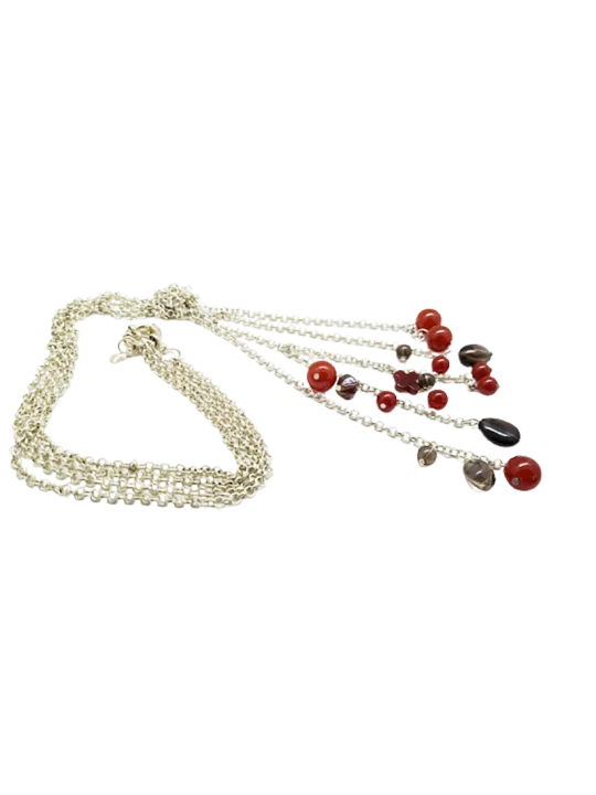 collar de cornalinas y cuarzo ahumado