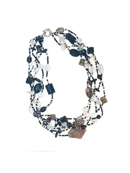 Collar largo fantasía de cristal ahumado