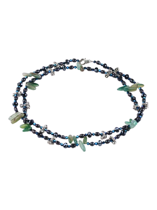 Collar extralargo XL con aventurinas y perlas