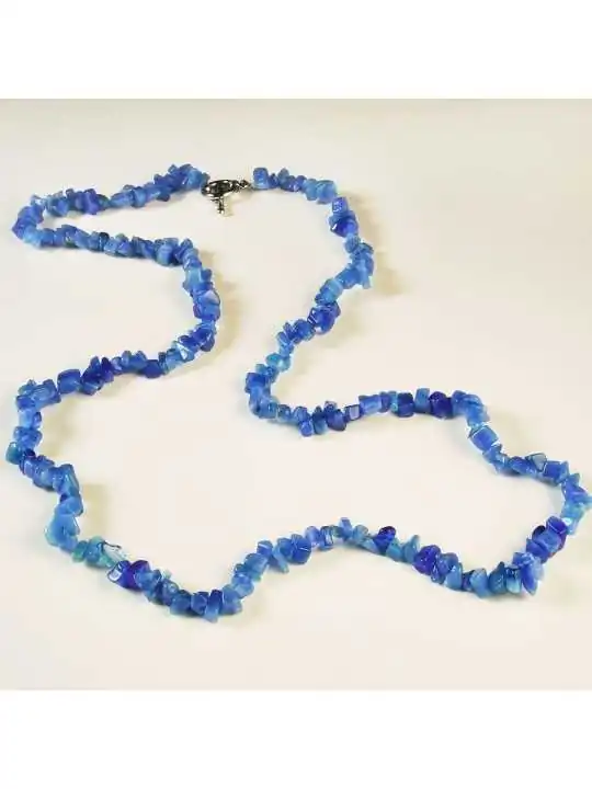 Collar largo de chips de agata azul