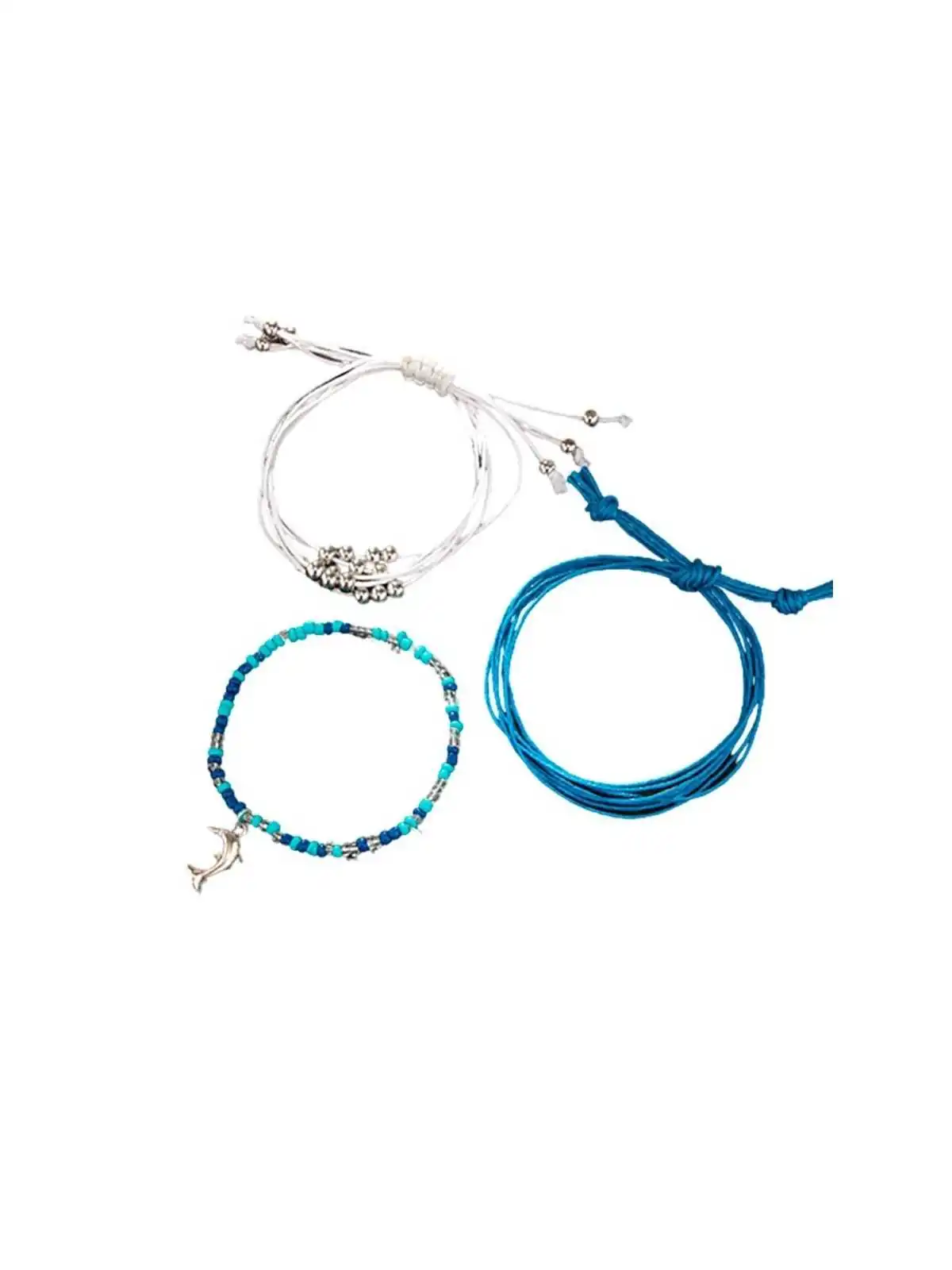 conjunto de tres pulseras azules de verano