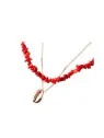 collar doble de coral rojo y concha dorada