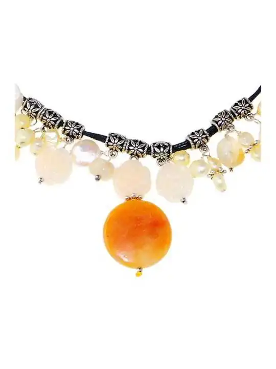 gargantilla de bolas de jade amarillo y naranja naturales 