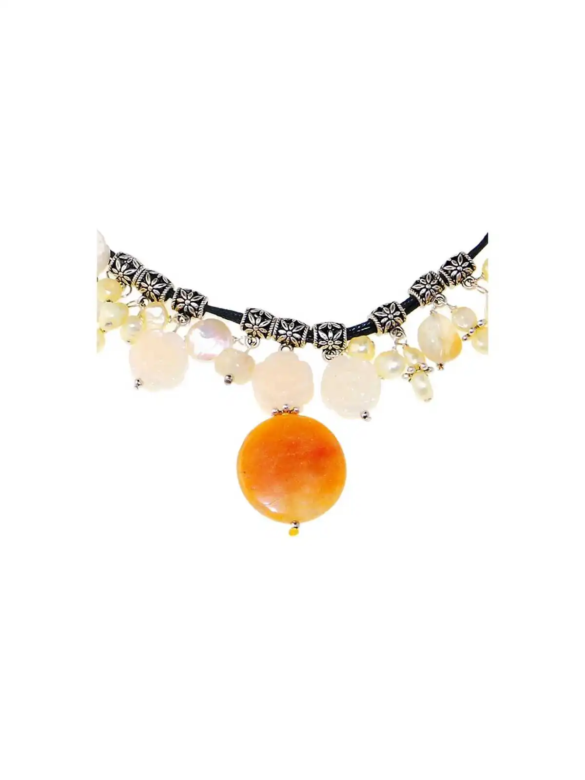 gargantilla de bolas de jade amarillo y naranja naturales 