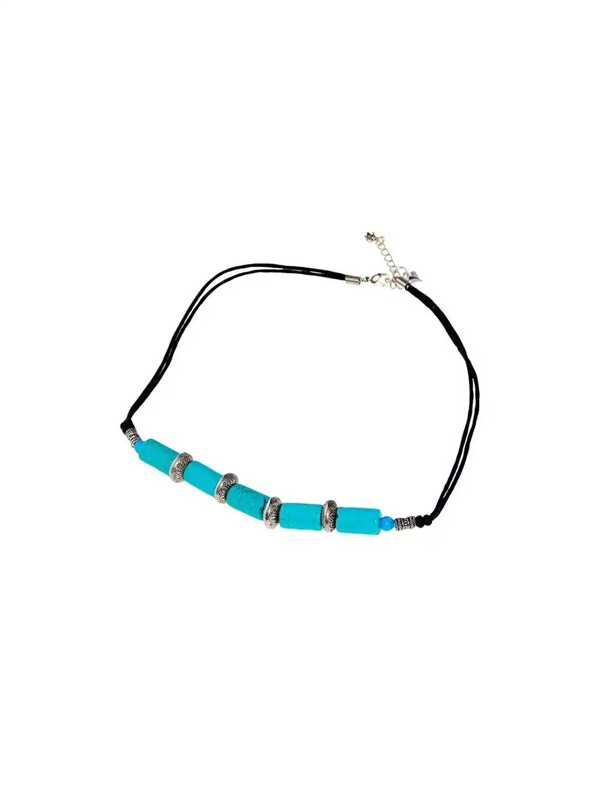 collar con howlitas turquesas y forma cilindro 