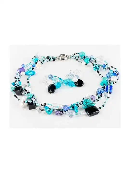 conjunto de collar y pendientes de cristales checos multicolor