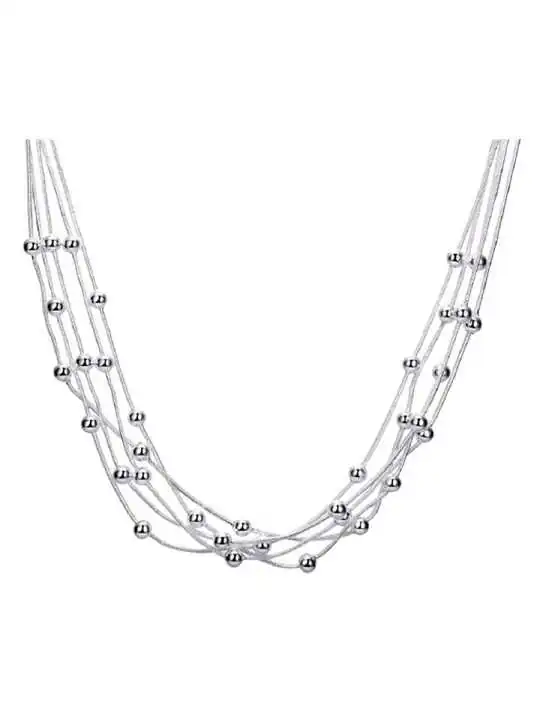 collar gargantilla con bolitas de metal plateado