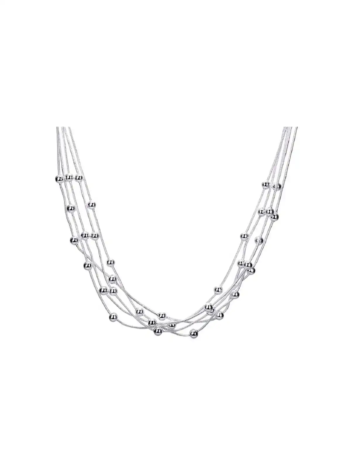 collar gargantilla con bolitas de metal plateado