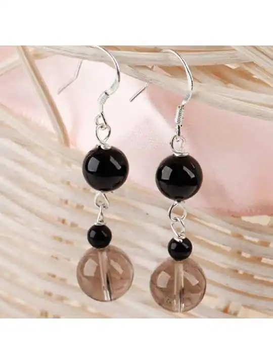 pendientes largos con agatas negras 