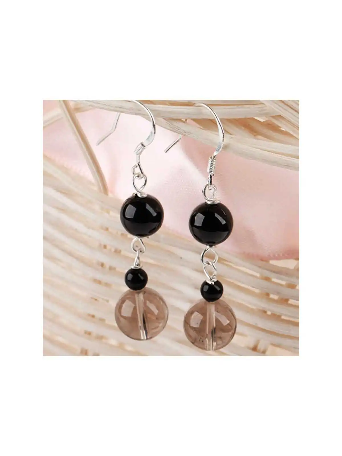 pendientes largos con agatas negras 