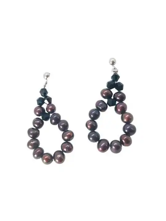 Pendientes aro de perlas grises