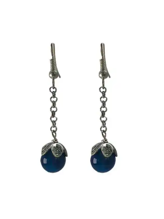Pendientes largos agata azul 