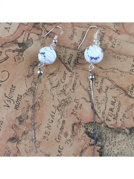 Pendientes Bola Ágata Gris con Cadena