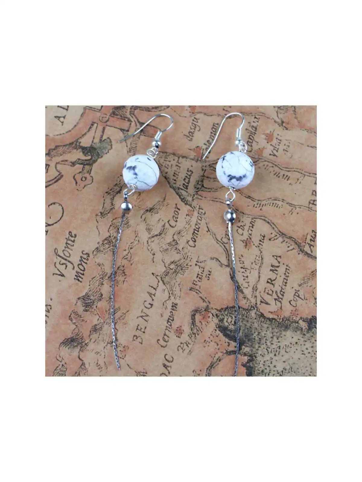 Pendientes Bola Ágata Gris con Cadena