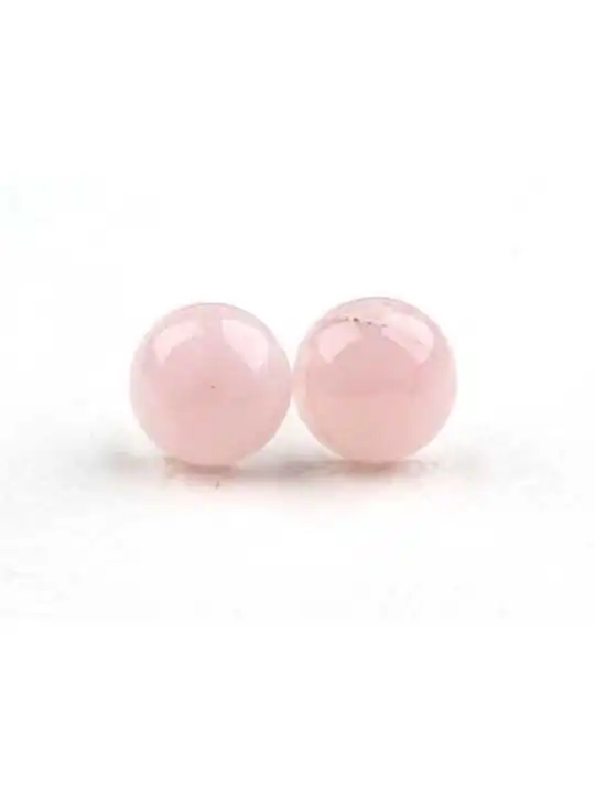 pendientes bolita de cuarzo rosa natural 