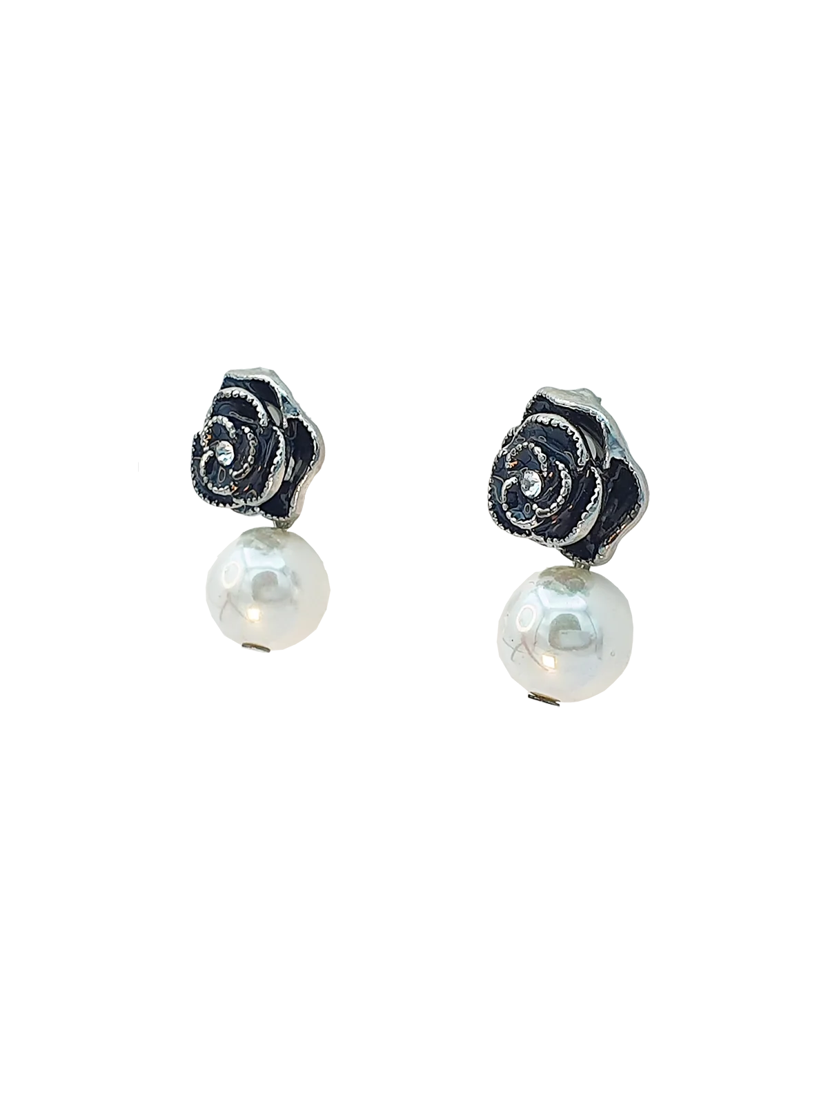 pendientes camelia negra con perla