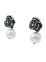 pendientes camelia negra con perla