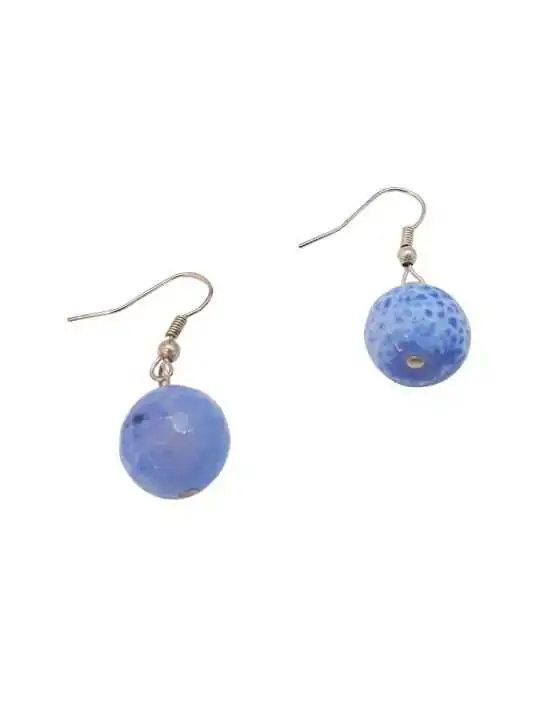 pendientes bola de agata azul facetada
