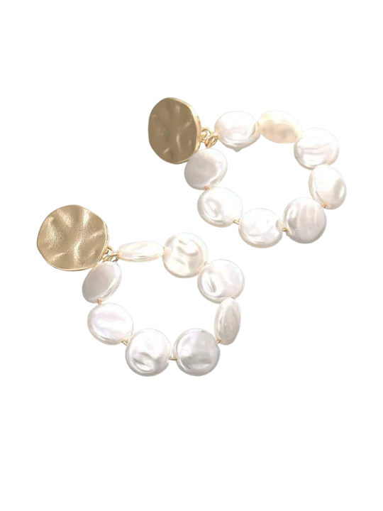 Pendientes argolla de perlas de rio