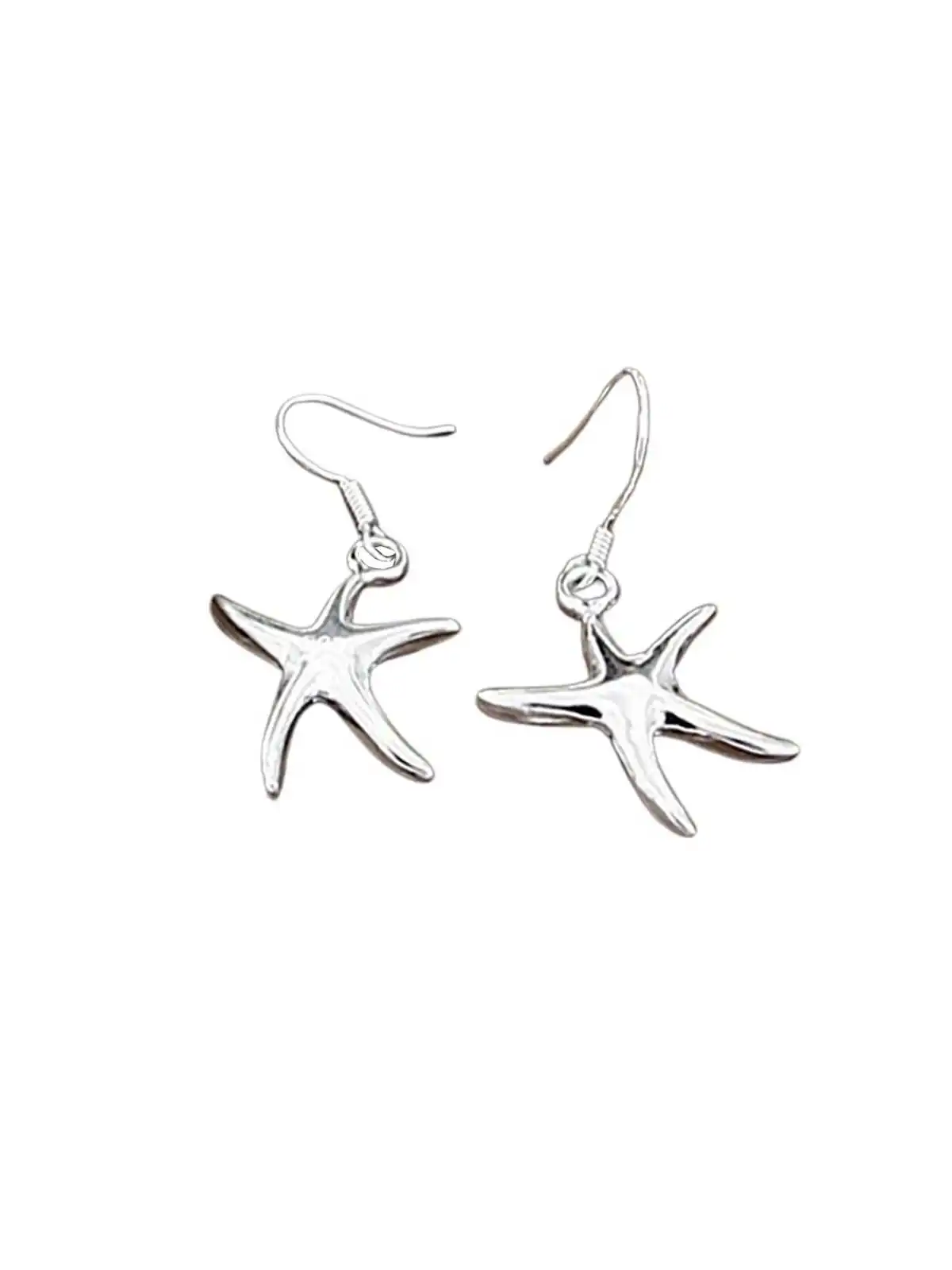 pendientes con colgante estrella de mar plateada