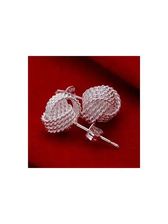 Pendientes botón anuado plateado