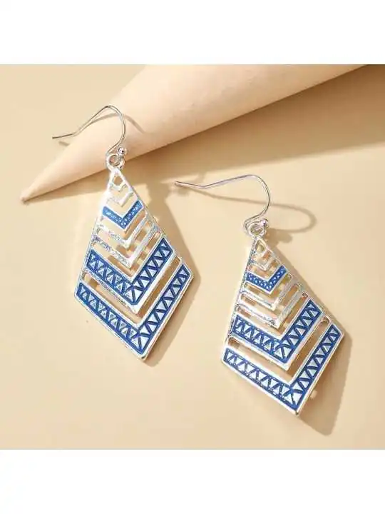 Pendientes XL con rombos azules plateados