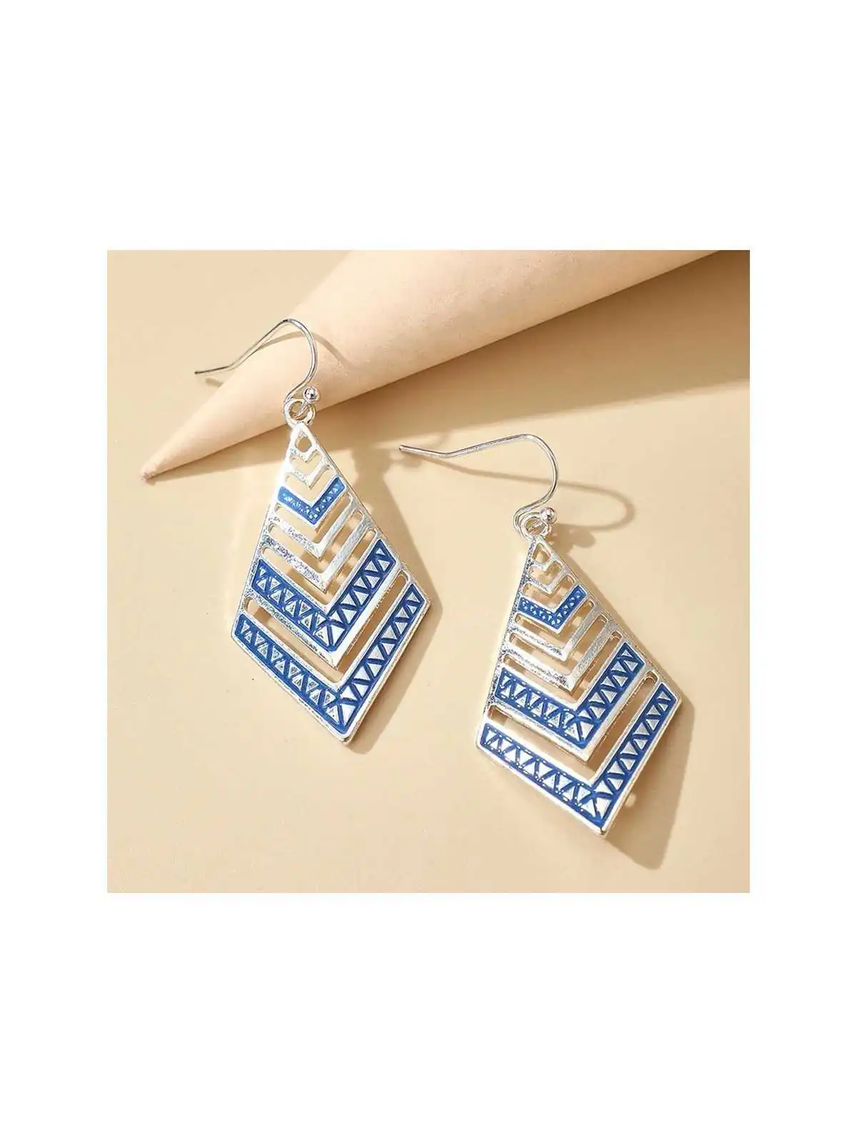 Pendientes XL con rombos azules plateados