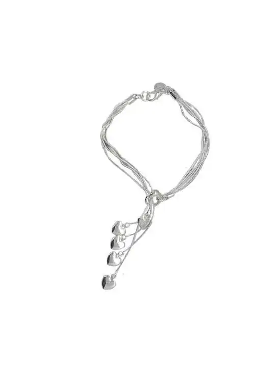 pulsera cinco corazones de plata