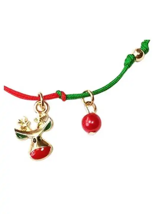 pulsera cordon rojo y verde de la navidad con alce