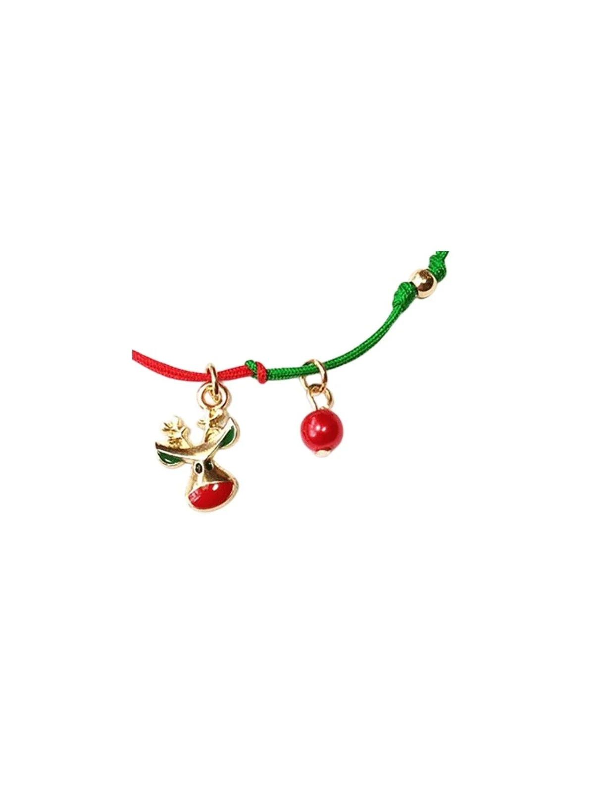 pulsera cordon rojo y verde de la navidad con alce