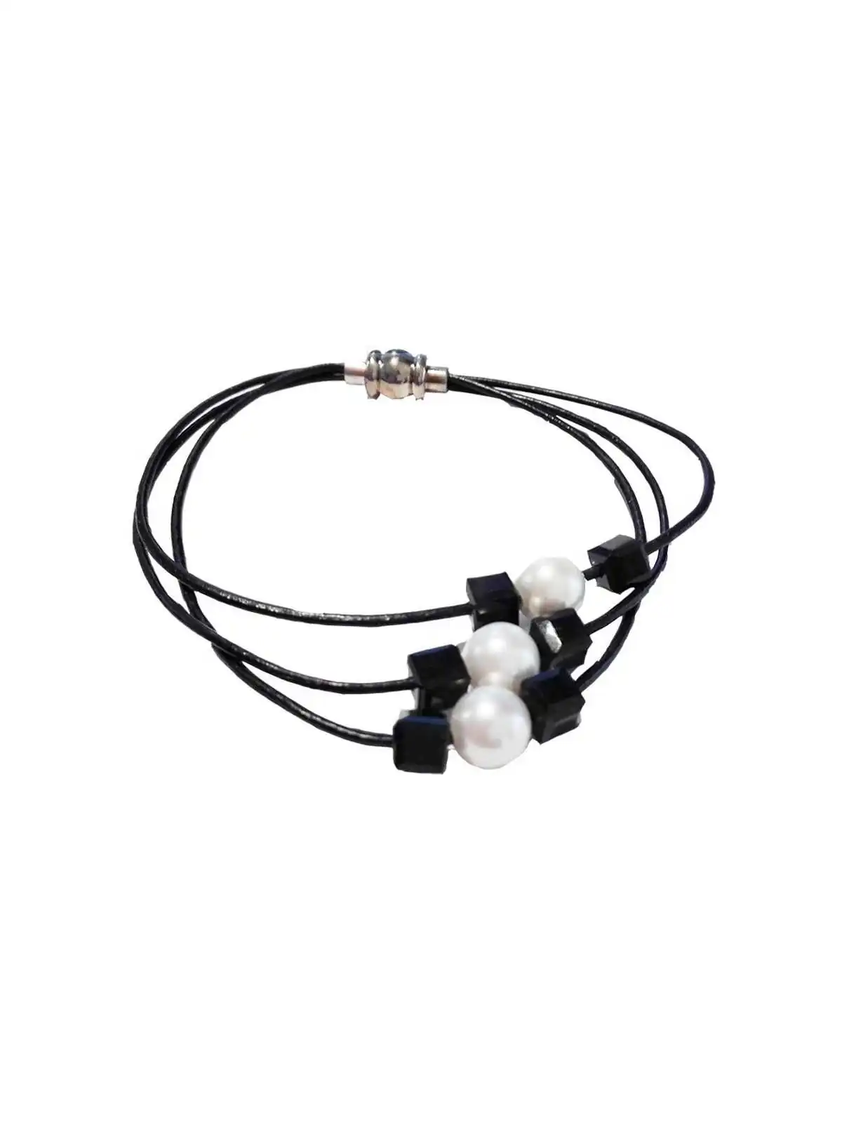 Pulsera de cuero y cuarzo negro 