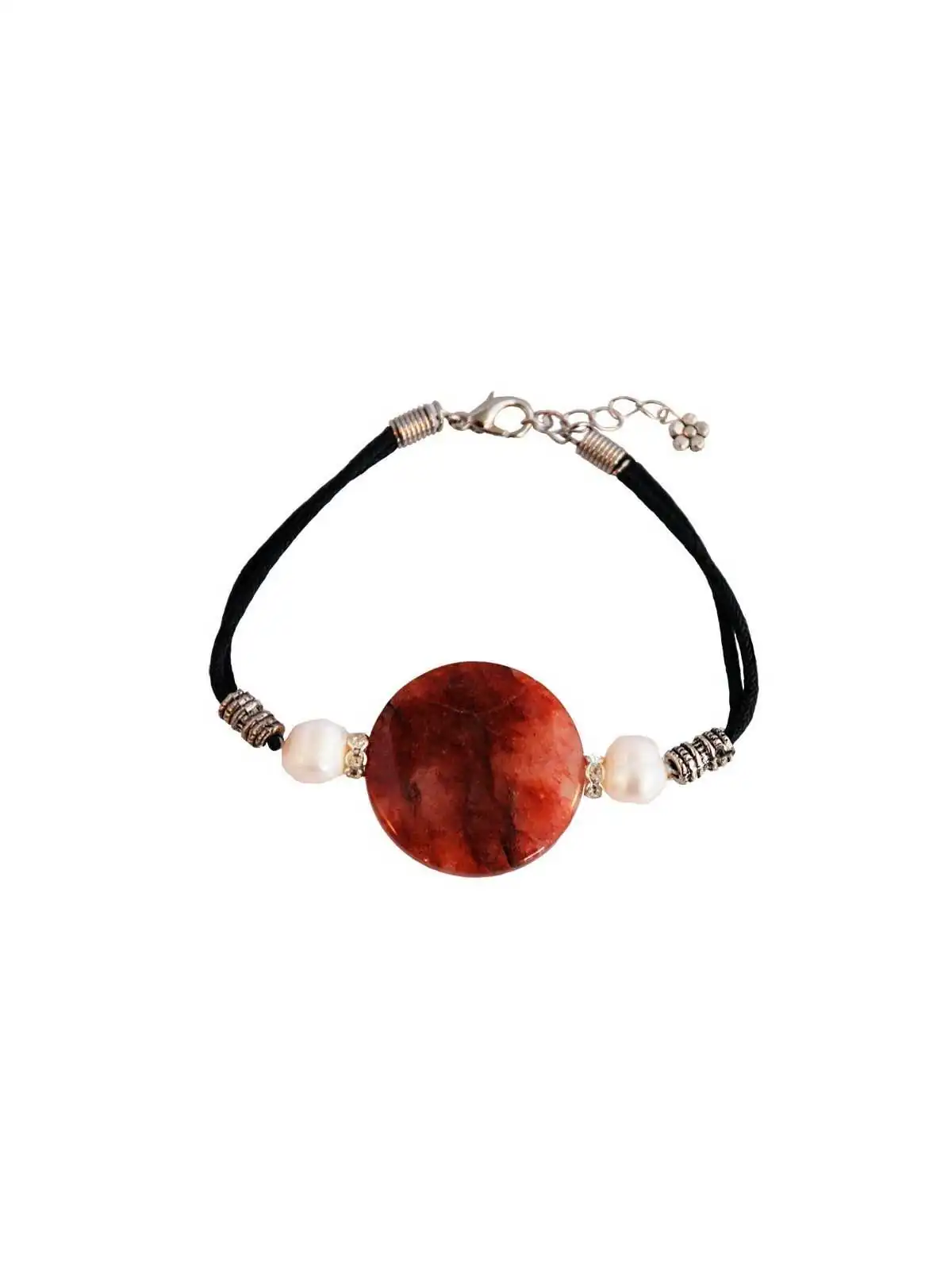 Pulsera adornada con agata fuego y dos perlas 