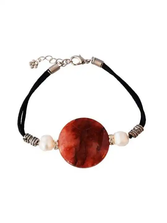 Pulsera con pieza central de agata fuego natural