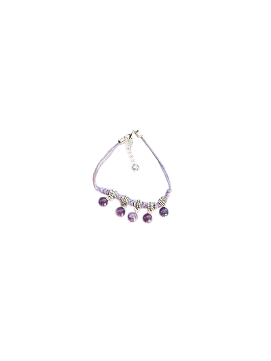 `pulsera con bolitas colgantes de amatista natural