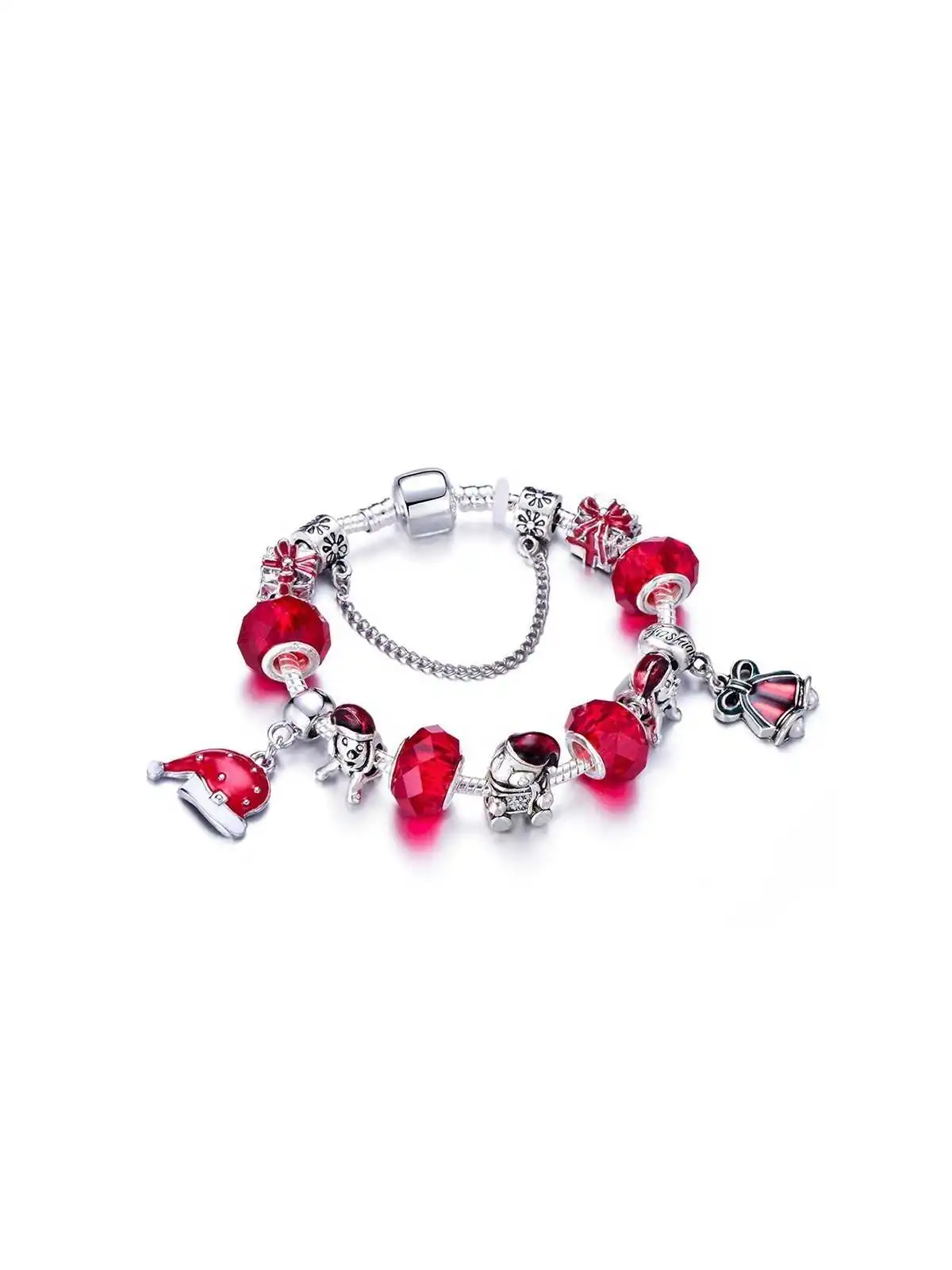 Pulsera con charms plateada de la navidad con gorrito papa noel