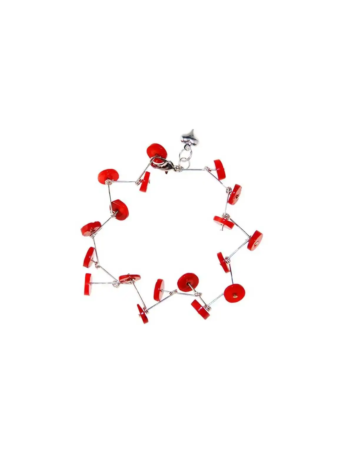 Brazalete de coral rojo y baldas plateadas