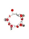 brazalete de coral rojo y corazones plateados 