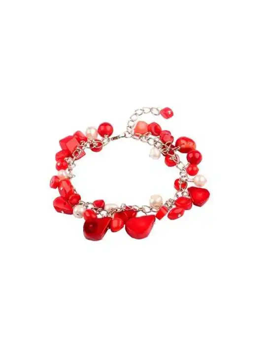 pulsera de coral rojo y perlas de rio