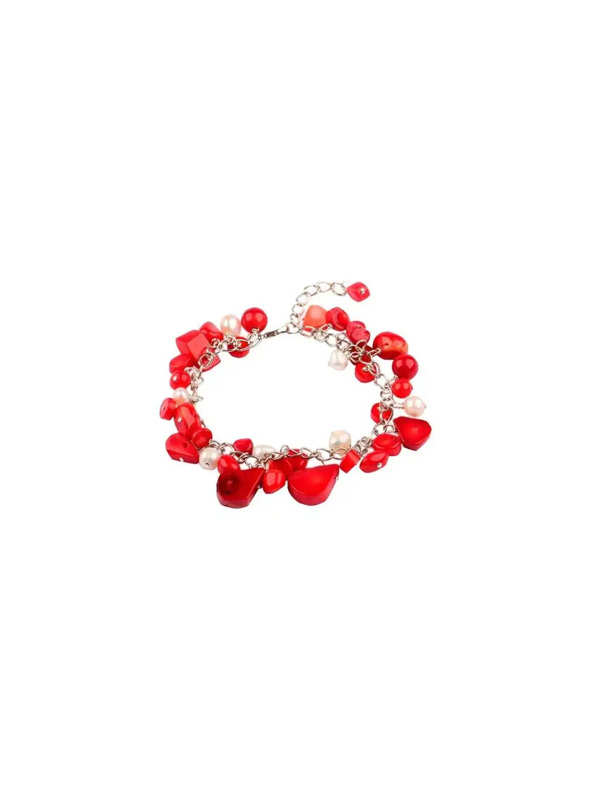 pulsera de coral rojo y perlas de rio