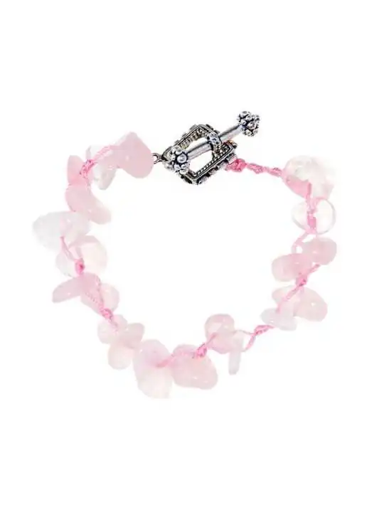 pulsera de cordon rosa y cuarzo rosa 